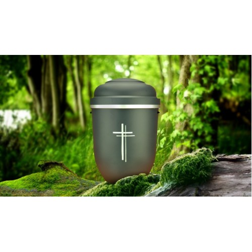 Biodegradable Cremation Ashes Funeral Urn / Casket - GALLANT GREY with SILVER CROSS